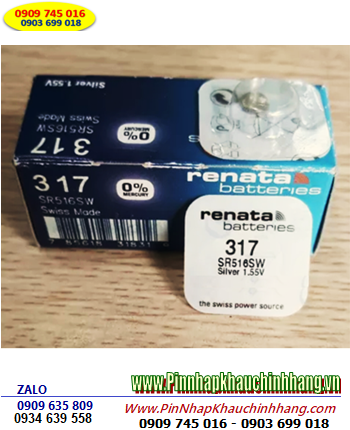 Pin 317 _Pin SR516SW, Pin Renata 317 SR516SW silver oxide 1.55V _Xuất xứ Thụy Sỹ _Vỉ 1viên